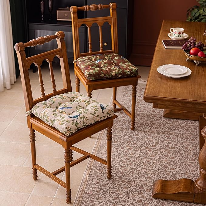 vctops Farmhouse Bird Print Chair Cushions with Ties U-Shaped Soft Comfortable Chair Pads Non Slip Seat Cushions for Indoor Dining Room and Kitchen Chairs (White,16"x16")