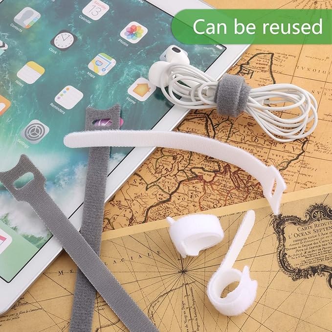 60pcs Fastening Microfiber Cloth Cable Ties Wire Management (6/7/8 Inch, White)