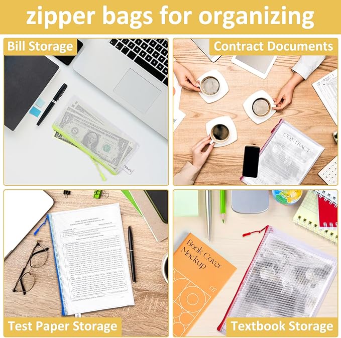 YOPCDJ 36pcs Mesh Zipper Pouch Bags,12 Colors for Storage Bags with Zipper, 8 Sizes for Reusable Plastic Zip Organizer for Travel Cosmetics