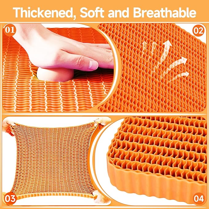 Innovative Gel Seat Cushion for Long Sitting, Breathable Grid Seat Cushion, Soft Cooling Support Chair Cushion for Office, Wheelchair, Car, Gel Cushion for Back, Sciatica,Tailbone Pain Relief.(orange)