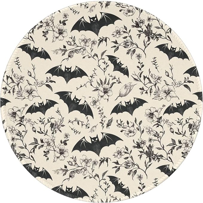 Halloween Flower Round Mouse Pad Premium Textured Mouse Mat Washable Mousepads with Extended Stitched Edges Non Slip Rubber Base Small Mousepad 7.9 X 7.9 X 0.12 Inches