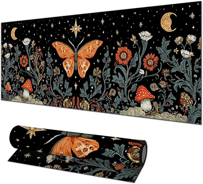 HOMETITUTE XL Mouse Pad 31.5 x 11.8 Inch Vintage Butterfly and Moon Design Large Desk Mat Extended Gaming Mousepad Non Slip Waterproof Desk Pad Keyboard Mat Computer Accessories for Office Home