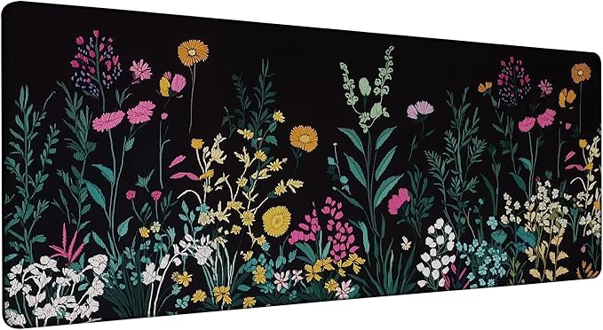 Large Gaming Mouse Pad Floral Meadow Desk Mat,Non-Slip Rubber Base Stitched Edges,Extended Mousepad for PC,Laptop,Office,Home Decor(31.5 x 11.8 Inch)