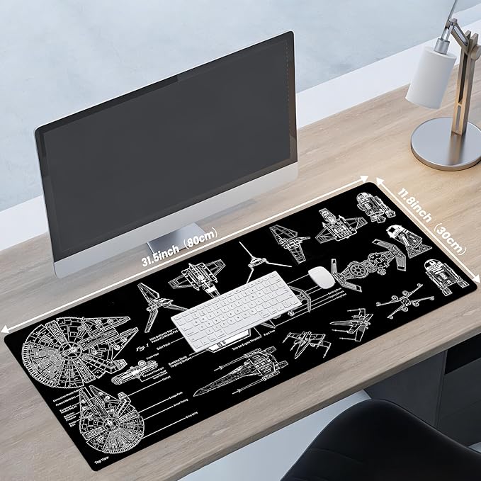 Large Gaming Mouse Pad, Desk Mat Extended XXL Keyboard Desk Pad with Non-Slip Base, 31.5x11.8 inch Black Gamer Mousepad for Office, Home & Gaming Room Decor (Spaceship Sci-f-4)