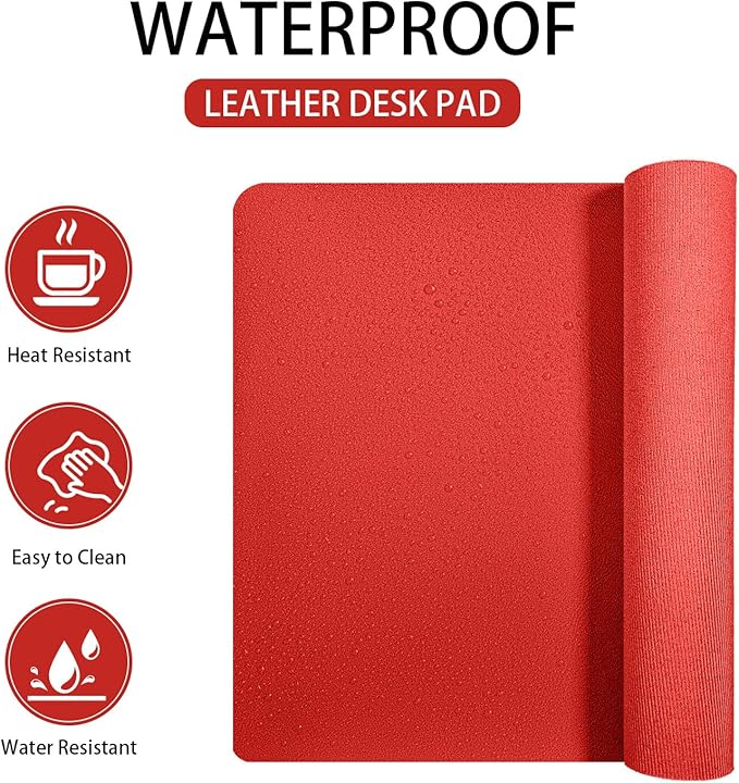 Leather Desk pad Protector, Office Mat, Large Mouse Mat, Non-Slip PU Leather Blotter, Laptop Desk Pad,Waterproof Laptop Computer Desk Keyboard Mat for Office/Work/Home/Decor (red, 55in*18in)