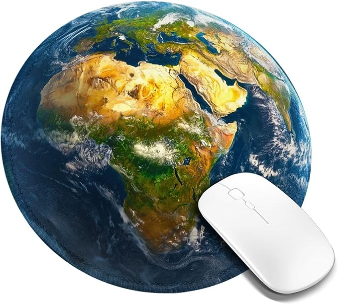 Earth Print Round Mouse Pad Premium Textured Mouse Mat Washable Mousepads with Extended Stitched Edges Non Slip Rubber Base Small Mousepad 7.9 X 7.9 X 0.12 Inches