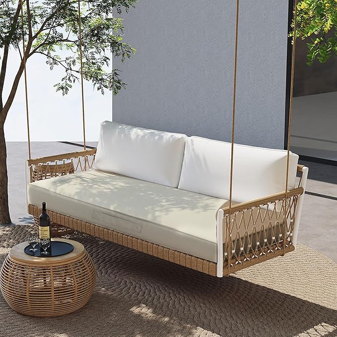 Outdoor Bench Cushion Waterproof with Memory Foam,Patio Bench Cushions for Outdoor/Indoor Furniture Porch Swing Cushion with Handle and Adjustable Strap,Cream Beige,36x18 Inch