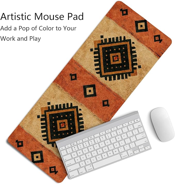 Western Mouse Pad,Western Desk Accessories,Vintage Boho Kilim Large Mouse Pad,Rustic Tribal Aztec Desk Mat,Aesthetic Ethnic Mousepad for Cowboy Home Office Dorm Desktop Decor,31.5x11.8 Inch