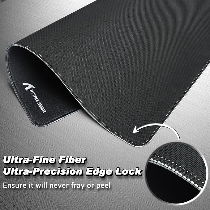 ATTACK SHARK CM02 Gaming Mouse Pad for Esports Speed Large Mouse mats for Desk Waterproof Surface Stitched Edges and Anti-Slip Rubber Base Size L Laminate 17.72” x 15.75” x 0.16” Black