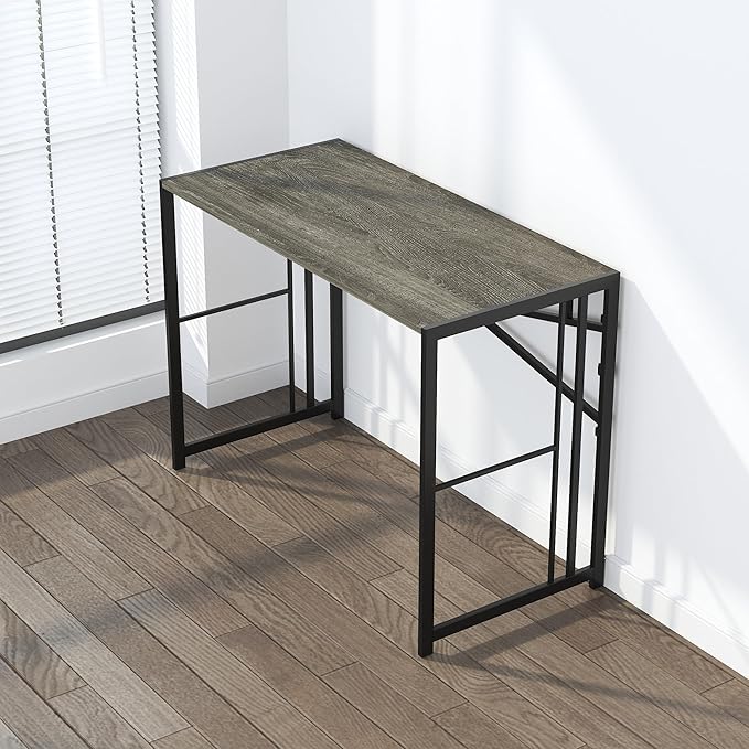 Lutown-Teen 40 inch Folding Desk, Writing Gaming Computer Camping Desk, No Assembly Required Home Office Table, Black Oak
