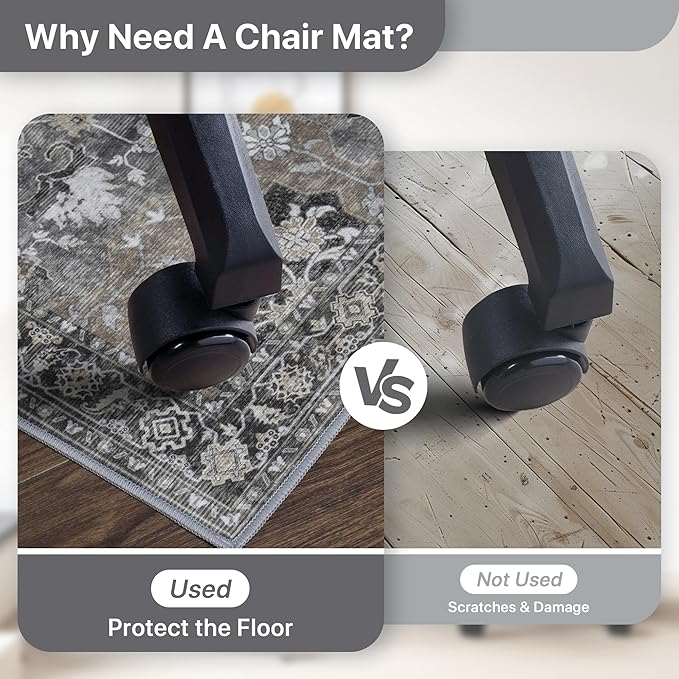 36"x60" Office Chair Mat for Hardwood Tile Floor, Under Desk Carpet Protector for Rolling Computer Chair Mat, Machine Washable Area Rug, Anti-Slip 1/5" Thick Low Pile Thin Vinyl Floor Mat, Black