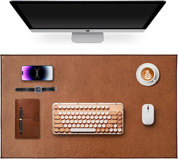 Retro Luxe Leather Desk Pad Protector,Mouse Pad and Keyboard Mat,Office Desk Mat,Dual-Sided Design,Waterproof Desk Writing Pad for Office and Home (Saddle Brown, 31.5" x 15.8")