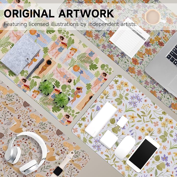 AUPET Leather Large Mouse Pad Desk Blotters – 35 x 17in Cute Desk Mat with PU Surface, Non-Slip Desk Pad Protector,Waterproof Desk Writing Pad for Office Home (Beach Sunbathing)