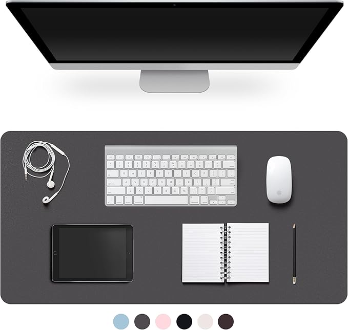 Leather Desk Pad Protector,Non-Slip Desk Pad,on-Slip PU Leather Large Mouse Pad,Easy Clean Desk Protecor Mat,Writing Pad for Office Work/Home/Decor(Dark Gray, 23.6" x 13.7")