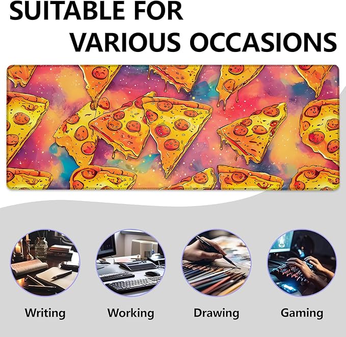 Pizza Party Large Mouse Pad, Gaming Mouse Pad, Non-Slip Rubber Base, Office Accessories, Desk Mat, Food MousePads for School, Work, Home Decor Gifts 31.5" x 11.8"