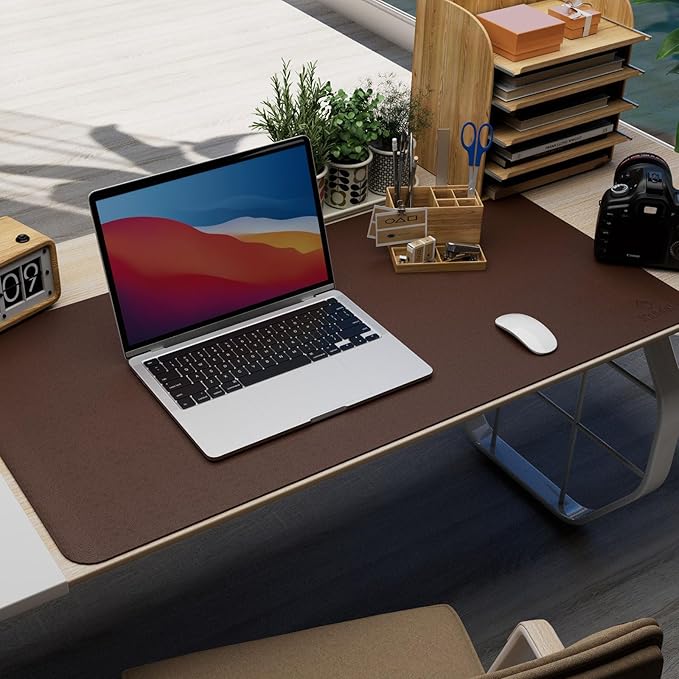 K KNODEL Leather Desk Pad Protector, Office Desk Mat, Large PVC Leather Desk Blotter, Non-Slip Mouse Pad (Dark Brown, 17" x 35.4")
