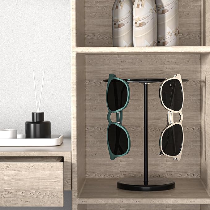 360° Rotating Sunglasses Organizer Stand, Eyewear Display Holder Stand, Eyeglasses Stand Rack for Nightstand Desk Bedroom or Shop Selling (Black)