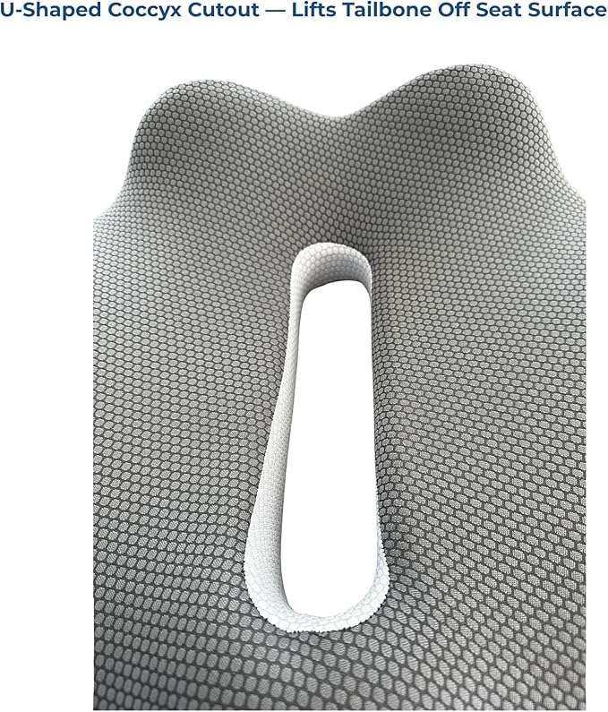 Seat Cushion for Tailbone & Coccyx Pain Relief – Orthopedic Memory Foam for Office Chair, Car & Wheelchair | Sciatica & Back Support | Non-Slip Breathable Washable Cover | Posture & Pressure Support