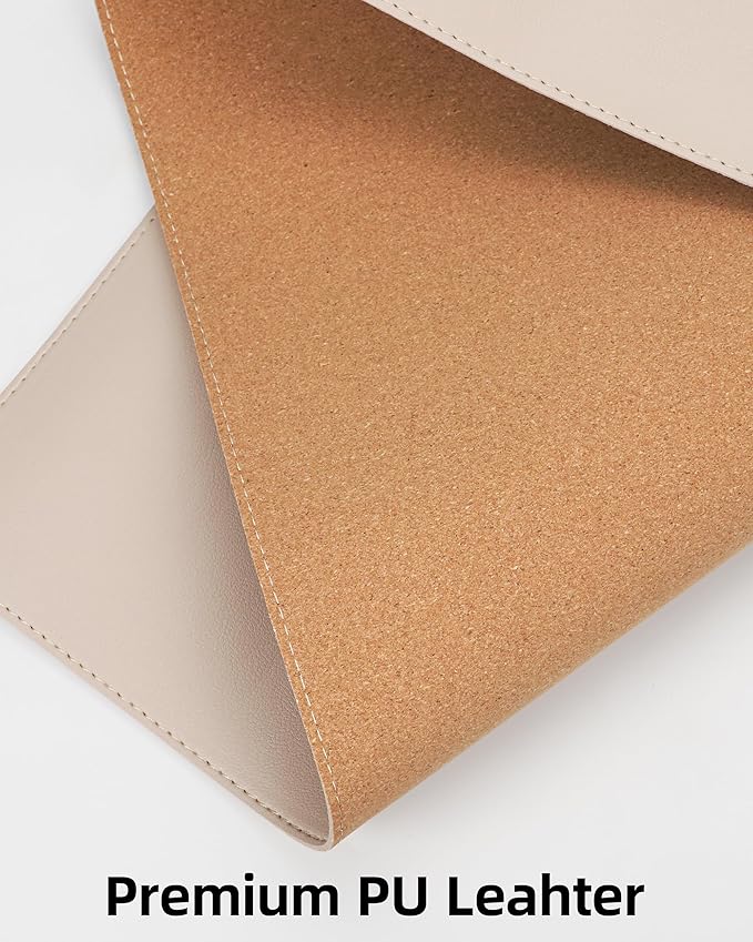 Desk Pad Mat 23.6"x13.7" - Waterproof Mouse Pad & Desk Protector, Non-Slip PU Leather for Gaming Keyboard/Mouse, Stitched Edge XL Office Desk Pad with Ergonomic Support(Beige)