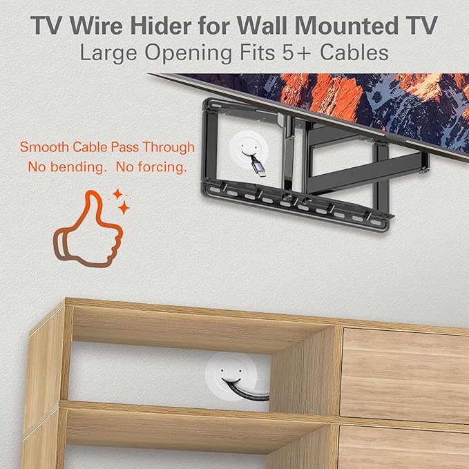 in-Wall Cable Management Kit, Large Opening Cable Pass Through (Fits 5+ Cables), 2-Pack Wall Grommets to Hide TV Cords for Wall Mounted TV, HDMI & Low-Voltage Cables - White