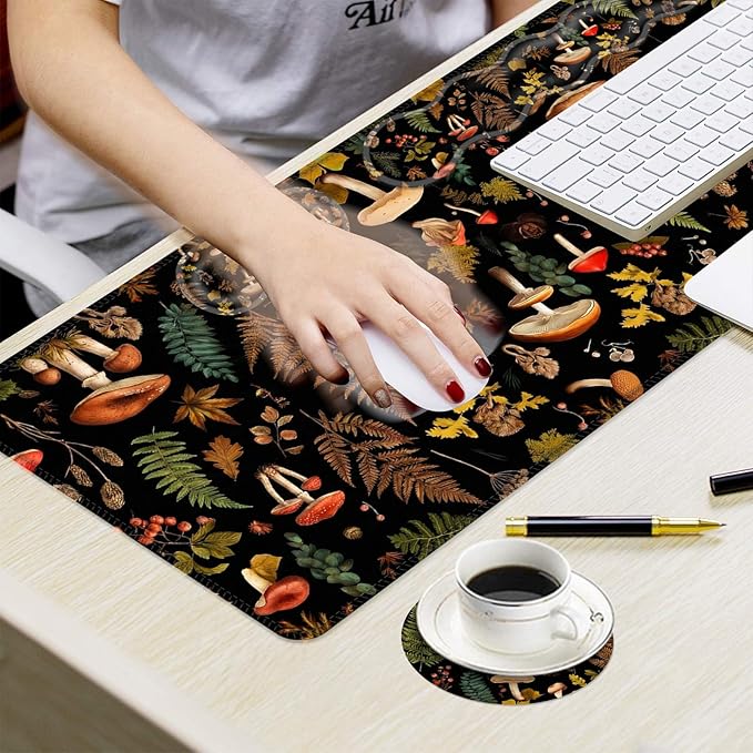 Ergonomic Mouse Pad Set with Wrist Support for Keyboard and Wrist Rest for Mouse, Memory Foam Comfort, Non-Slip Large Desk Mat for Home Office Pain Relief,Vintage Mushrooms Forest
