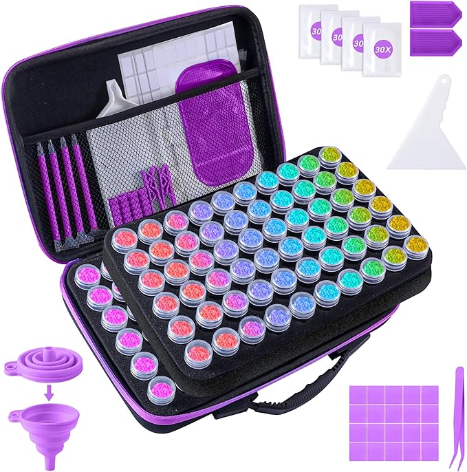 LYMUSUMI Diamond Art Storage Containers 120 Slots Diamond Painting Accessories and Tools Portable Bead Organizer Boxes for Adults（Purple）