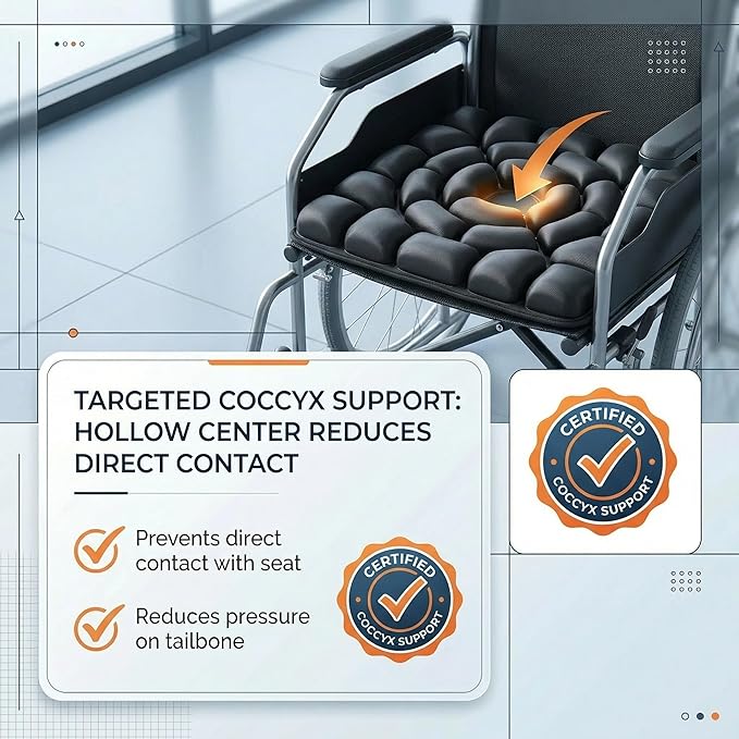 Inflatable Seat Cushion, Donut Cushion for Office Chair, Car & Wheelchair, Ergonomic Pressure Relief for Tailbone & Sciatica, Adjustable Firmness, Non-Slip Seat Pad for Long Sitting
