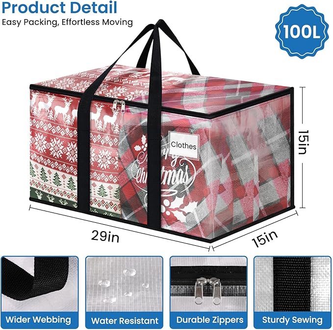 RoomHacks Clear Heavy Duty Extra Large Storage Bags, Reinforced Handles and Double Zippers, Packing Bags Alternative to Moving Boxes (6 Pack)