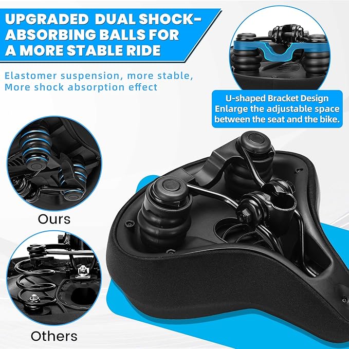 CDYWD Oversized Bike Seat for Men & Women, Comfortable Gel Padded, Extra Wide Bicycle Seat Cushion Comfort, Replacement Saddle for Peloton, Stationary Exercise Bike, Mountain Bike, Cruiser, City Bike
