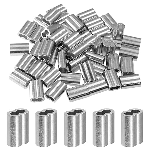 50pcs 3/16 Inch Aluminum Crimping Loop Sleeve for Wire Rope and Cable, Double Hole Type
