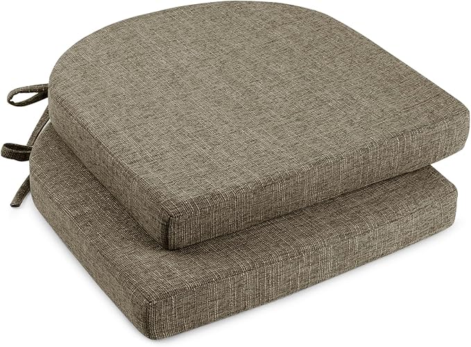 downluxe Indoor Chair Cushions for Dining Chairs, Soft and Comfortable Textured Foam Kitchen Chair Pads with Ties and Non-Slip Backing, 16" x 16" x 2", Khaki, 2 Pack