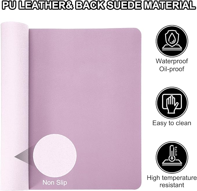 Patikil Desk Mat, 48"x17" Non-Slip Waterproof PU Leather Desk Pad, Dual Sided for Office/Home - Purple