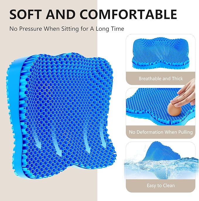 Seat Cushion, Gel Wheelchair Seat Cushion Chair Pad Cushion, Relieve Sciatica, Back, Coccyx, Pressure Sore and Ulcer Pain, Wheelchair Accessories with Waterproof Mesh Fabric