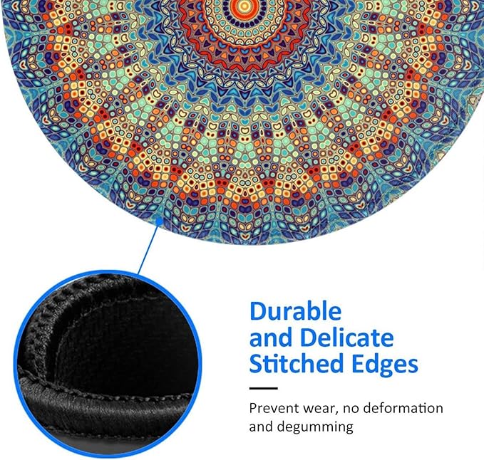 Mandala Round Mouse Pad Premium Textured Mouse Mat Washable Mousepads with Extended Stitched Edges Non Slip Rubber Base Small Mousepad 7.9 * 7.9 * 0.12 Inches