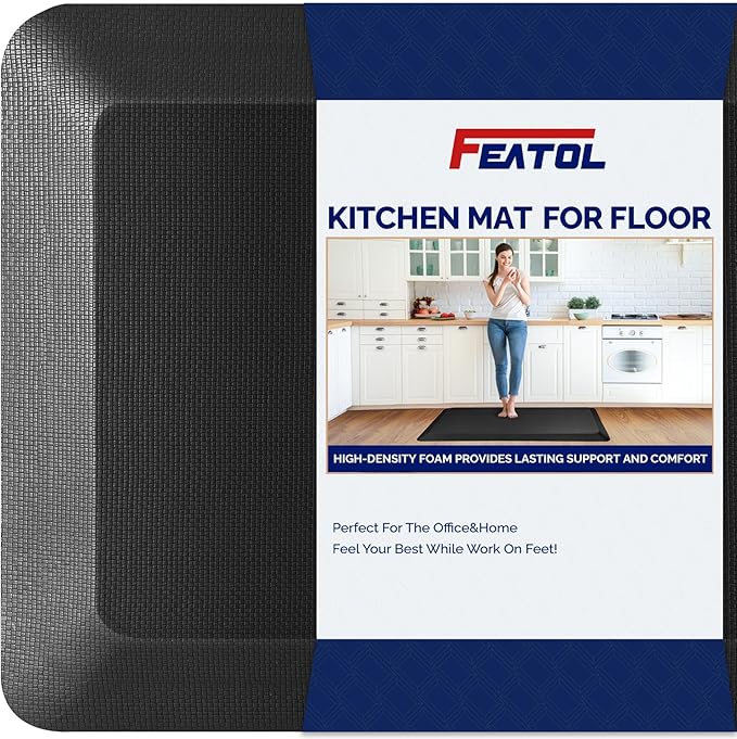 FEATOL Anti Fatigue Mat for Standing, 9/10 Extra Thick Ergonomic Standing Desk Mat, Comfort Memory Foam Standing Mat at Home,Office All Day (24" x 70", Black, 1PC)