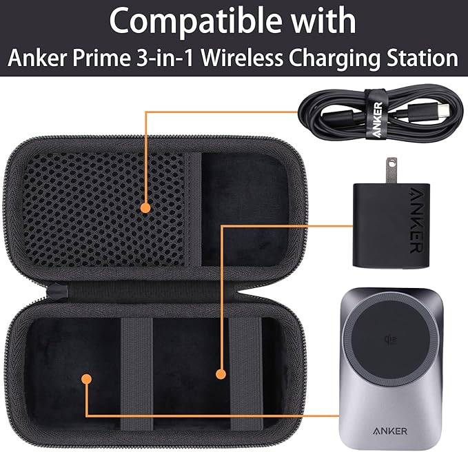 for Anker Prime 3-in-1 Wireless Charging Station Hard Travel Case(Black Case)