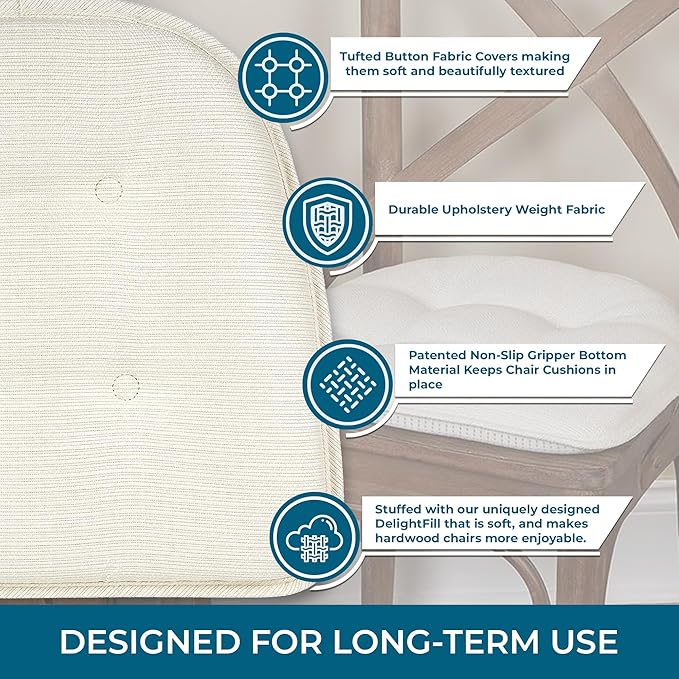 Non-Slip Chair Cushions, Assembled in USA, U-Shaped Skid-Proof Seat Pads for Dining Room, Kitchen, Office, 15"x16"