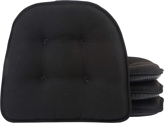 Klear Vu Omega Non-Slip Chair Cushions, Assembled in USA, U-Shaped Skid-Proof Seat Pads for Dining Room, Kitchen, Office, 15"x16", Solid Midnight Black, 4 Pack