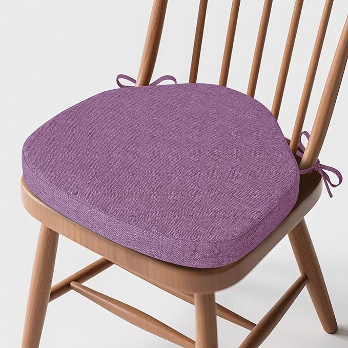 Windsor Chair Cushions for Dining Chairs 1 Pack Non Slip Kitchen Seat Cushion with Ties and Washable Covers Indoor Comfortable Seat Pad with Thick Foam 16.5" x 15.5" x 2" Purple
