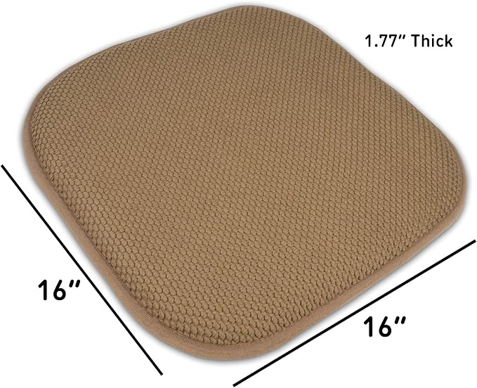 Sweet Home Collection 4 Pack Memory Foam Honeycomb Nonslip Back 16" x16" Chair/Seat Cushion Pad - CPMF-4PK-TAUPE