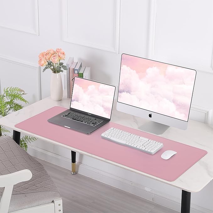 AFIING Cork Desk Mat 47" x 17", Dual-Sided Natural Cork & PU Leather Desk Pad, Non-Slip Waterproof Large Mouse Pad for Office, Home & Gaming (Rose Pink)