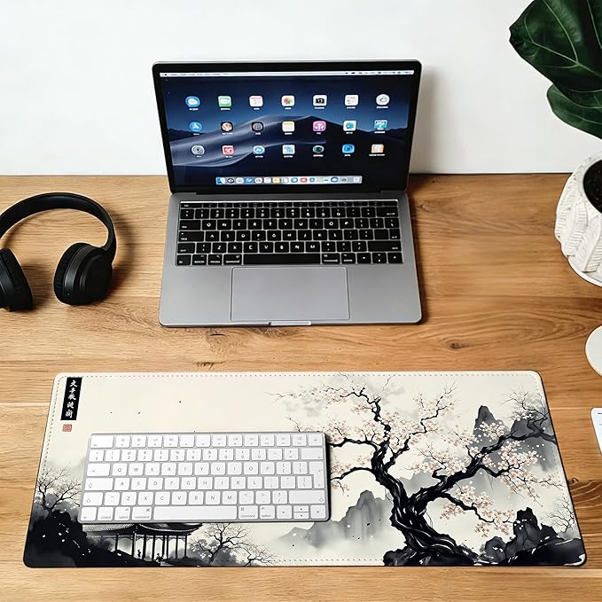 Large Gaming Mouse Pad Japanese Cherry Blossom Desk Mat,Non-Slip Rubber Base Stitched Edges,Extended Mousepad for PC,Laptop,Office,Home Decor(31.5 x 11.8 Inch)