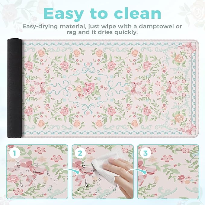 iCasso Computer Pad Blue,Aesthetic Mouse Pad for Laptop,Non-Slip Keyboard Mats for Desktop,Cute Girly Desk Mats with Stitched Edges,Extra Large Desk Cover Protector for Gaming Office Home