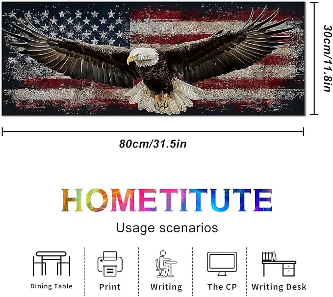 HOMETITUTE XL Mouse Pad 31.5 x 11.8 Inch Bald Eagle American Flag Desk Mat Large Extended Keyboard Mat Computer Desk Pad Non Slip Waterproof Mouse Pads Gaming Office Accessories