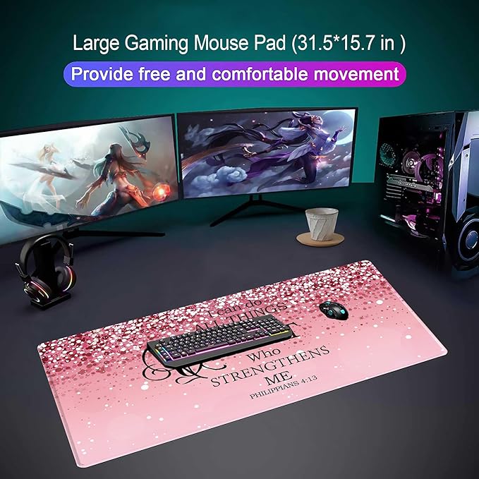 Large Desk Mat Extended Mouse Pad, Pink Cute Mousepad Desk Pad,Waterproof Durable Non-Slip Rubber Base Gaming Mousepad Desk Mat for Office/Home/Desktop,Pink Mouse Pad for Women