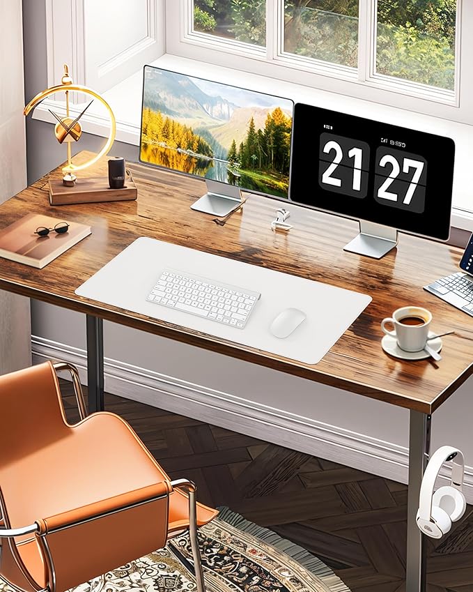 Desk Pad Mat 23.6"x13.7" - Waterproof Mouse Pad & Desk Protector, Non-Slip PU Leather for Gaming Keyboard/Mouse, Stitched Edge XL Office Desk Pad with Ergonomic Support(White)
