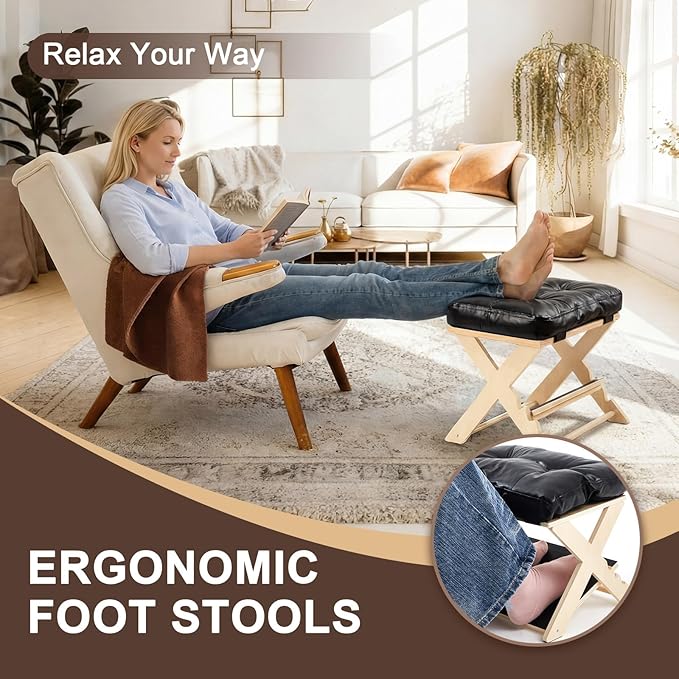 Unittype Double Step Foot Rest for Under Desk – Ergonomic Footrest with Massage Surface, Non-Slip Adjustable Wooden Foot Stool with Cushion for Improving Sitting Posture, Office Work & Home(Natural)