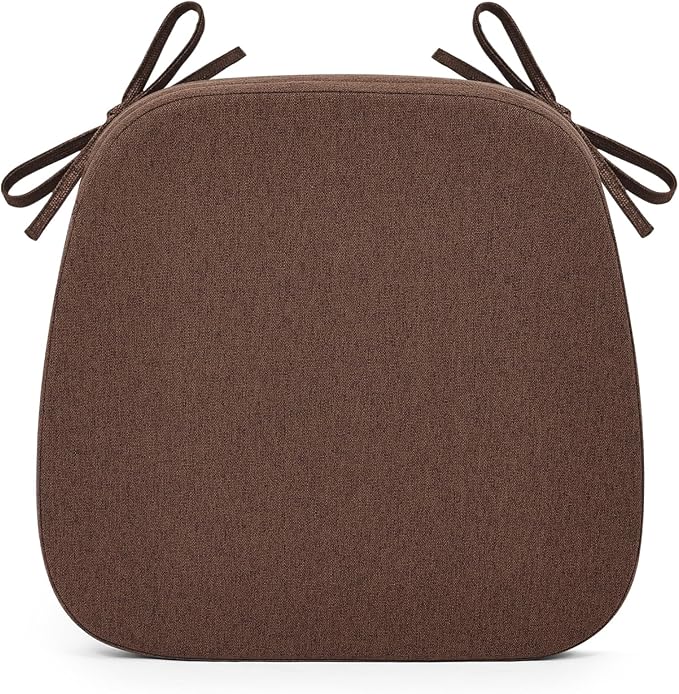 Shinnwa Dining Chair Cushion, Non-Slip Kitchen Chair Cushion with Detachable Straps and Machine Washable Cover, 17x16x2in, Brown
