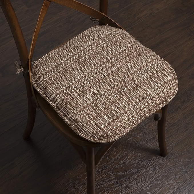 Sweet Home Collection Chair Cushion Memory Foam Pads with Ties Honeycomb Pattern Slip Non Skid Rubber Back Rounded Square 16" x 16" Seat Cover, 4 Pack, Aria Dark Brown