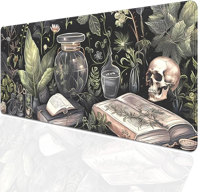 Dark Academia Witchcraft Mouse Pad,Extended Skull Magic Book Mousepad Desk Pad with Stitched Edges,Non-Slip Waterproof Rubber Base Mouse Mat for Office Computer Keyboard Laptop Home 27.5x11.8 in
